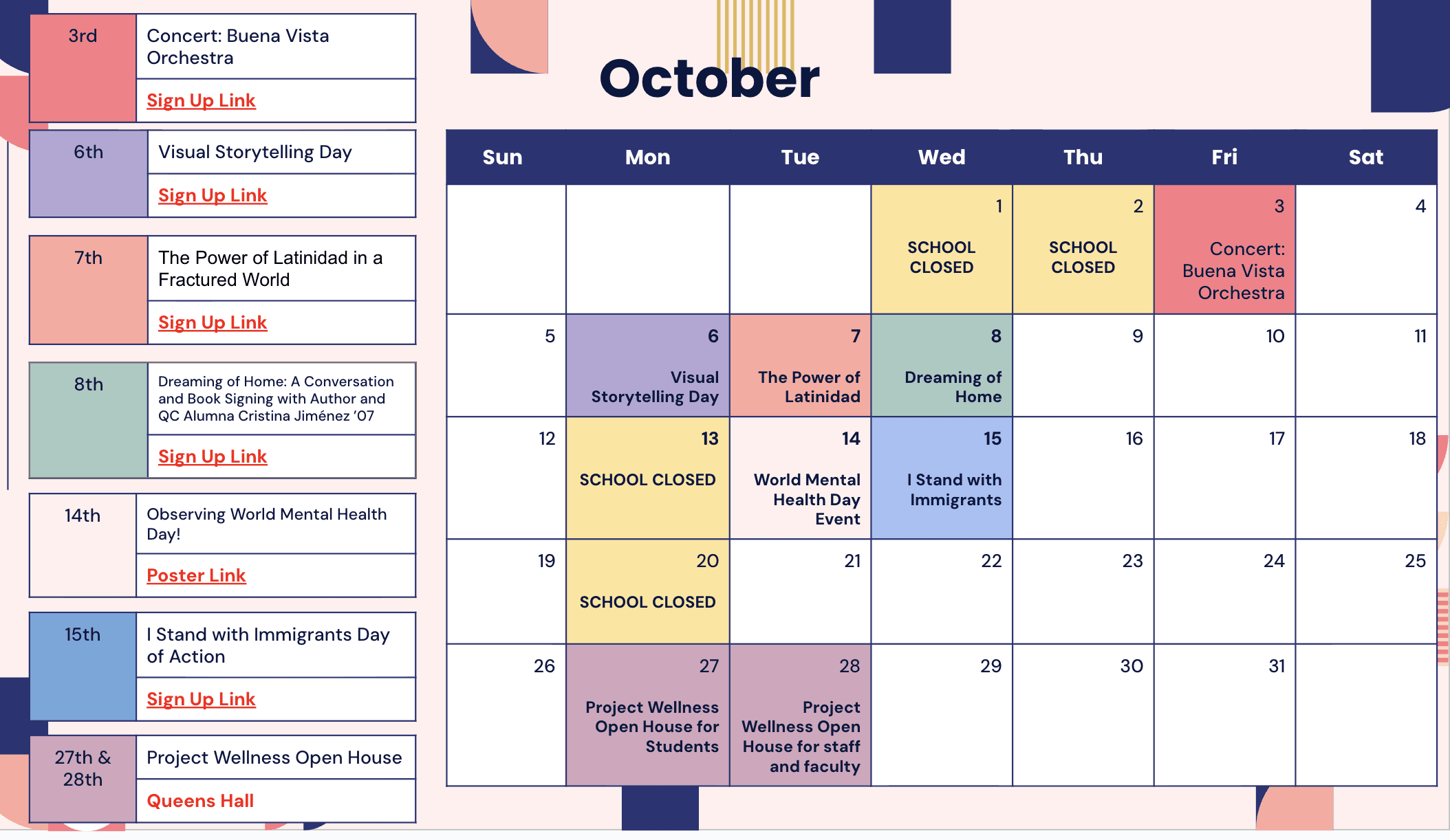 October Events for Project Wellness